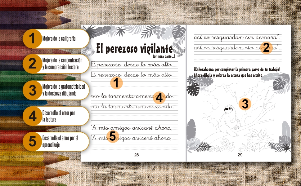 Caligrafía con pauta Montessori para nilos de 6 y 7 años